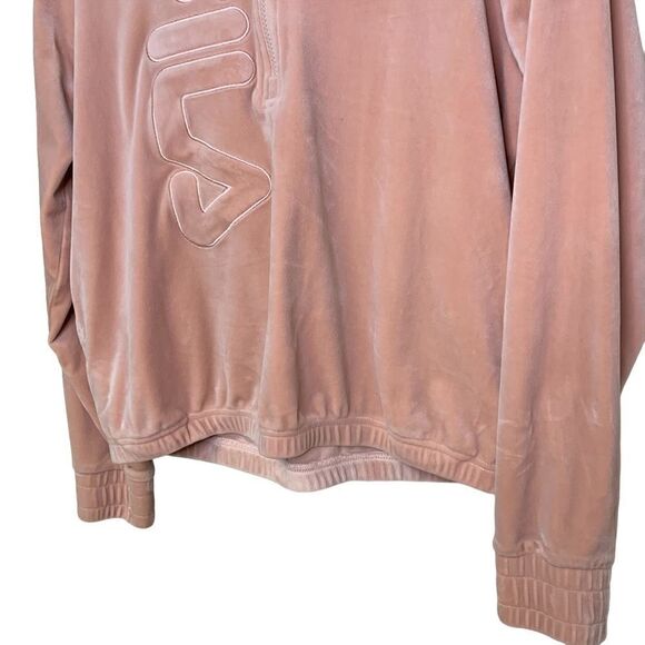 Women’s Fila light pink velour quarter zip logo hoodie - Picture 4 of 9